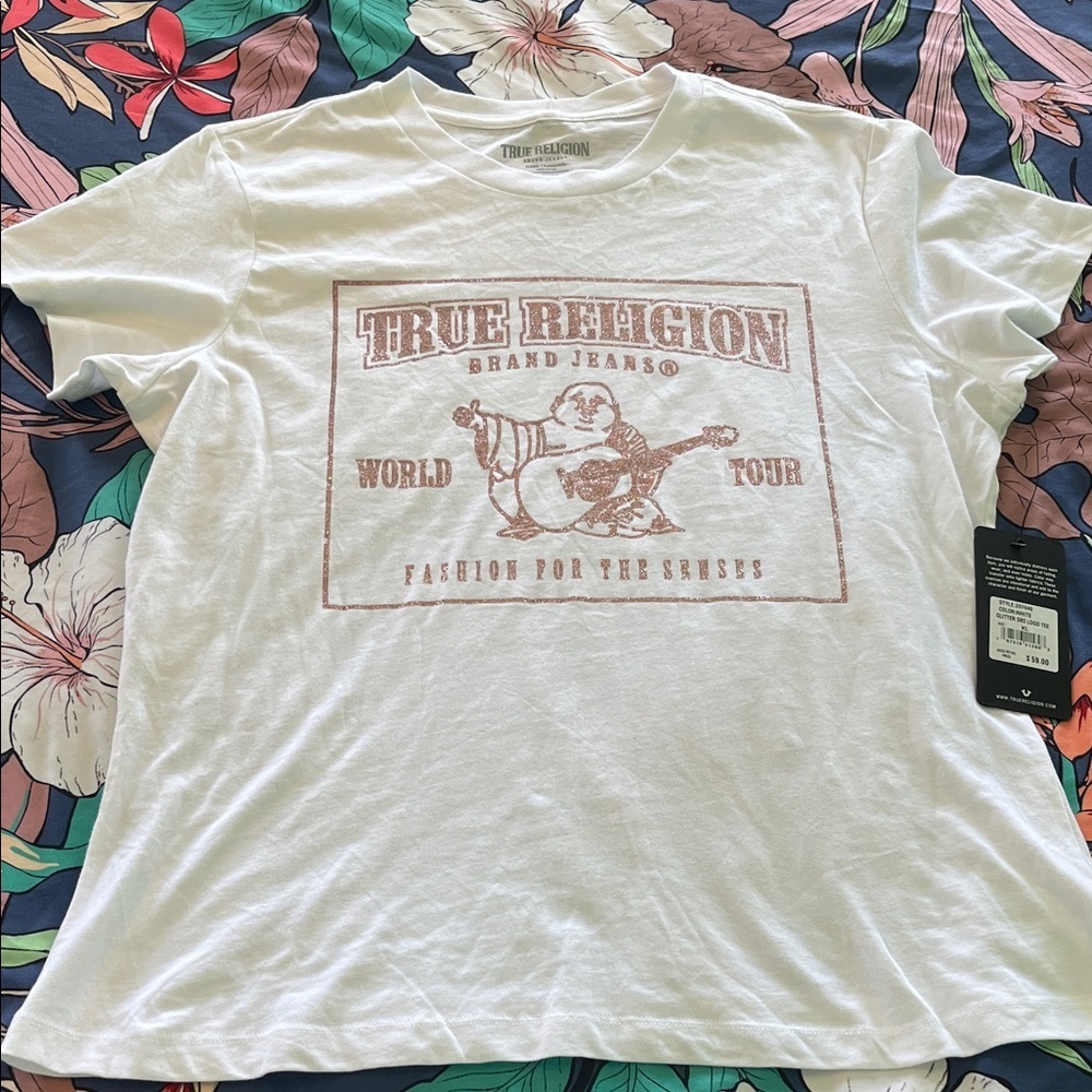True Religion glitter logo tee shirt new